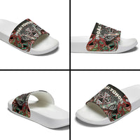 Aotearoa Ngai Tuhoe Slide Sandals Maori Tribal Red And Green Paua Shell Pattern