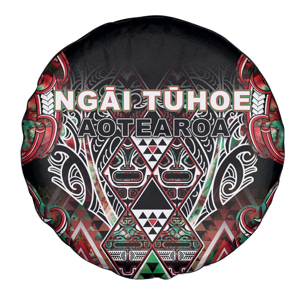 Aotearoa Ngai Tuhoe Spare Tire Cover Maori Tribal Red And Green Paua Shell Pattern