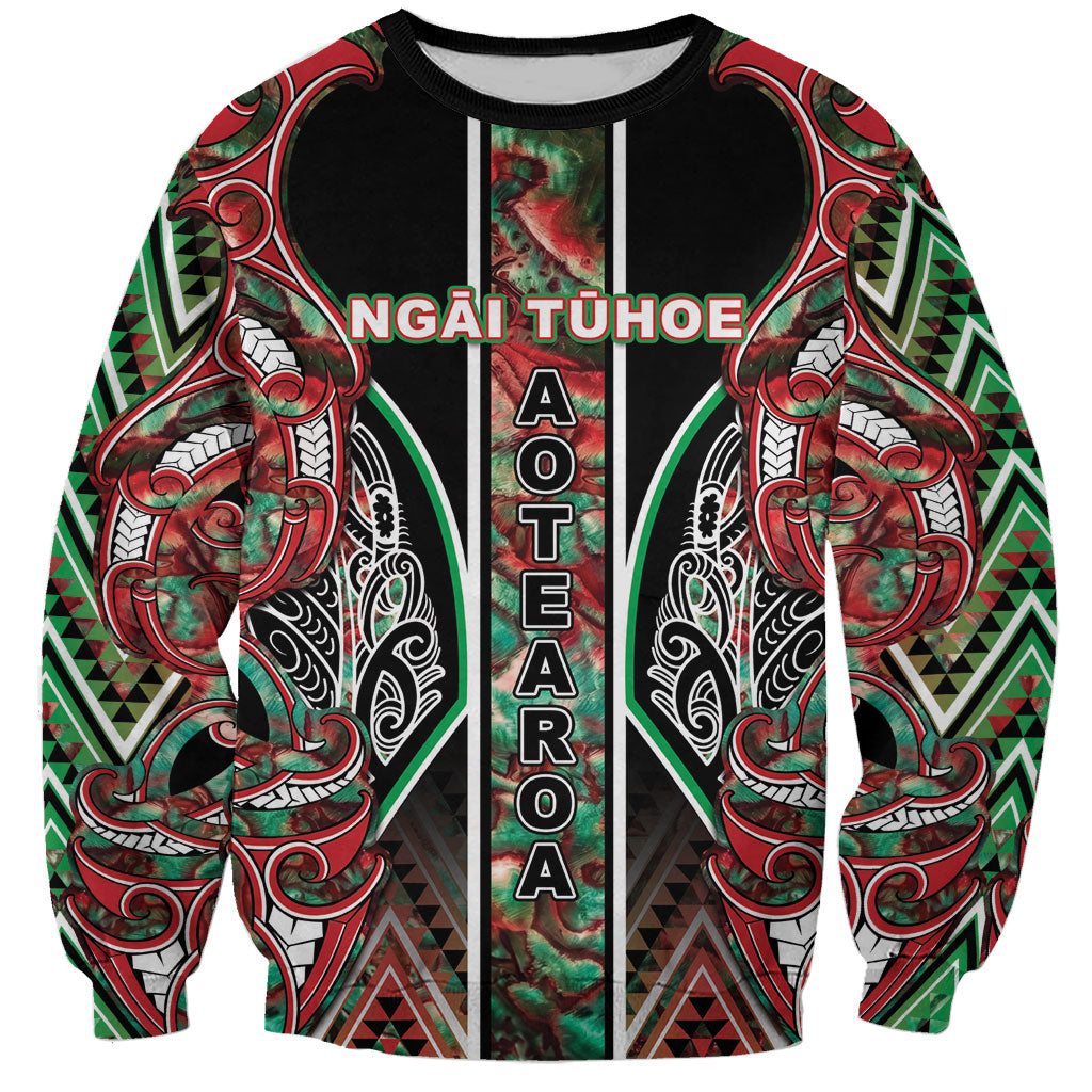 Aotearoa Ngai Tuhoe Sweatshirt Maori Tribal Red And Green Paua Shell Pattern