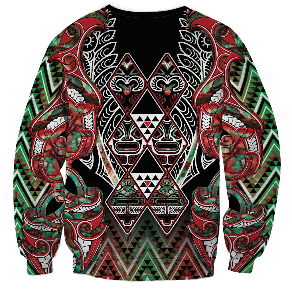 Aotearoa Ngai Tuhoe Sweatshirt Maori Tribal Red And Green Paua Shell Pattern