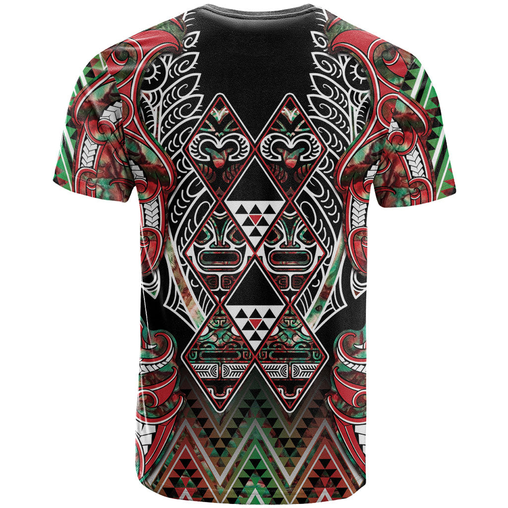 Aotearoa Ngai Tuhoe T Shirt Maori Tribal Red And Green Paua Shell Pattern