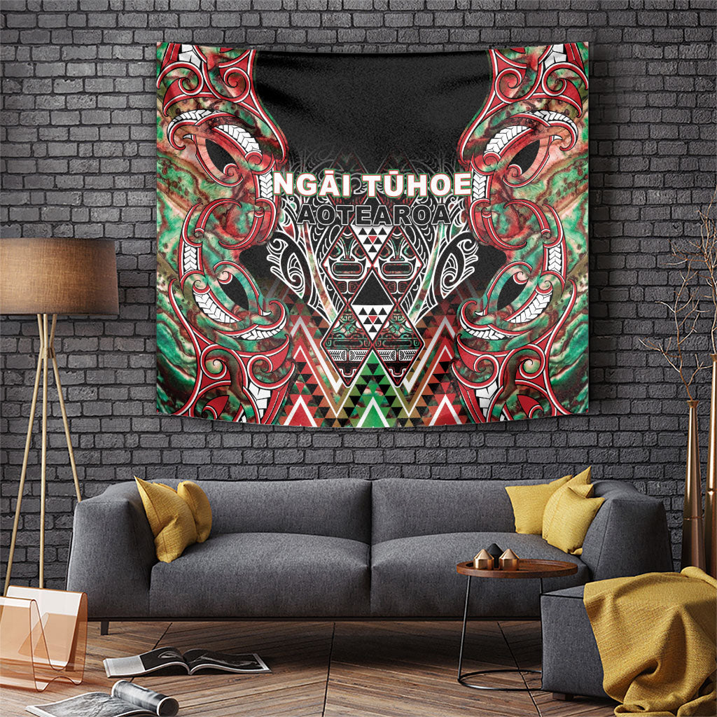 Aotearoa Ngai Tuhoe Tapestry Maori Tribal Red And Green Paua Shell Pattern