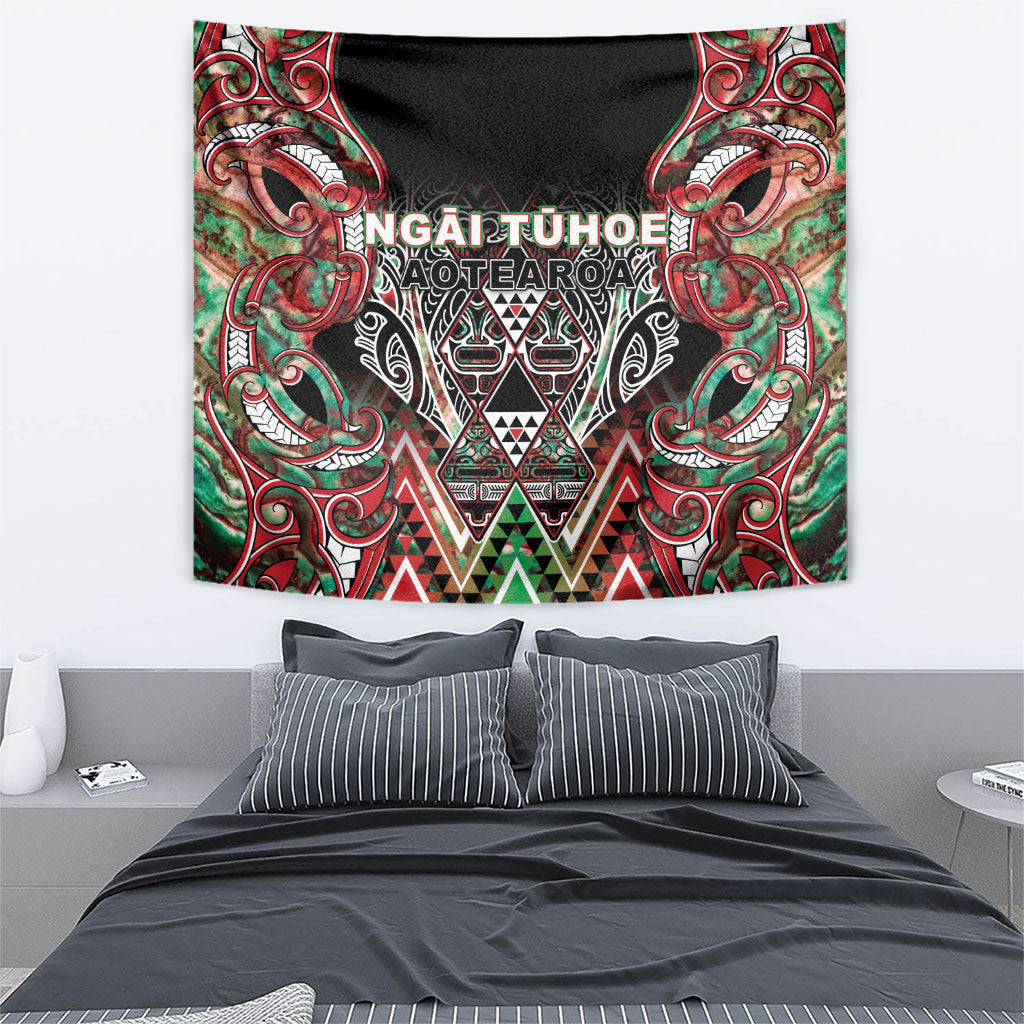 Aotearoa Ngai Tuhoe Tapestry Maori Tribal Red And Green Paua Shell Pattern