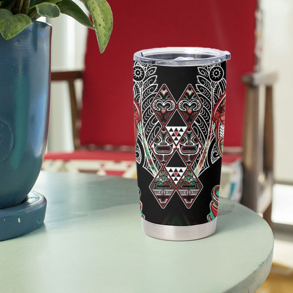 Aotearoa Ngai Tuhoe Tumbler Cup Maori Tribal Red And Green Paua Shell Pattern