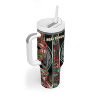 Aotearoa Ngai Tuhoe Tumbler With Handle Maori Tribal Red And Green Paua Shell Pattern