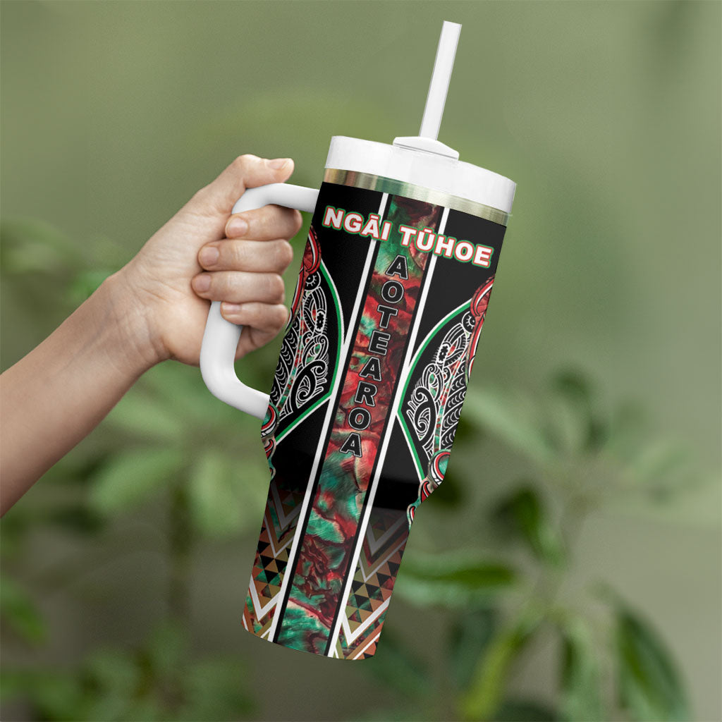 Aotearoa Ngai Tuhoe Tumbler With Handle Maori Tribal Red And Green Paua Shell Pattern