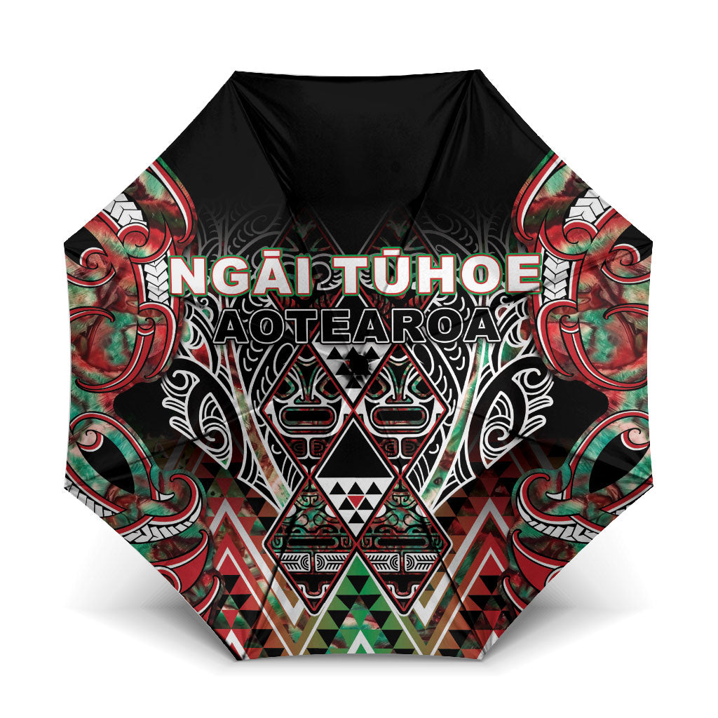 Aotearoa Ngai Tuhoe Umbrella Maori Tribal Red And Green Paua Shell Pattern