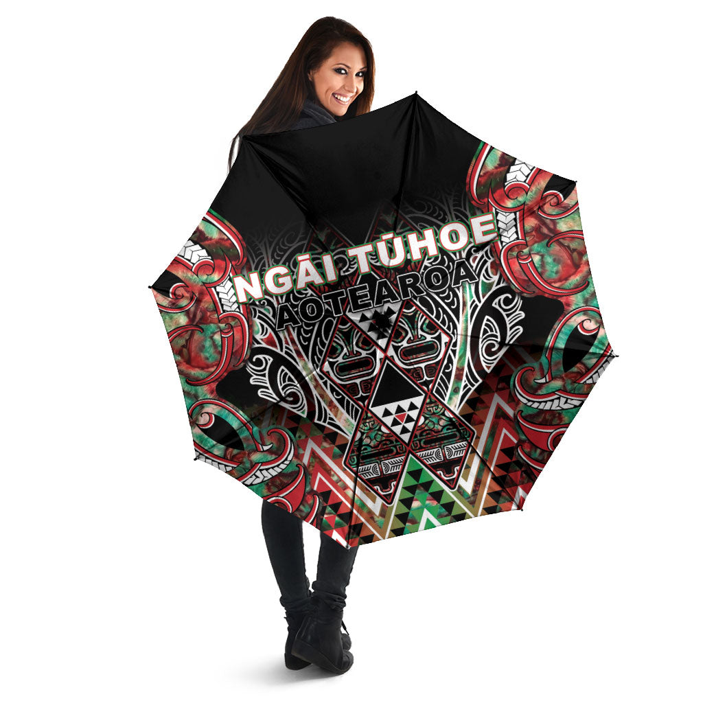 Aotearoa Ngai Tuhoe Umbrella Maori Tribal Red And Green Paua Shell Pattern