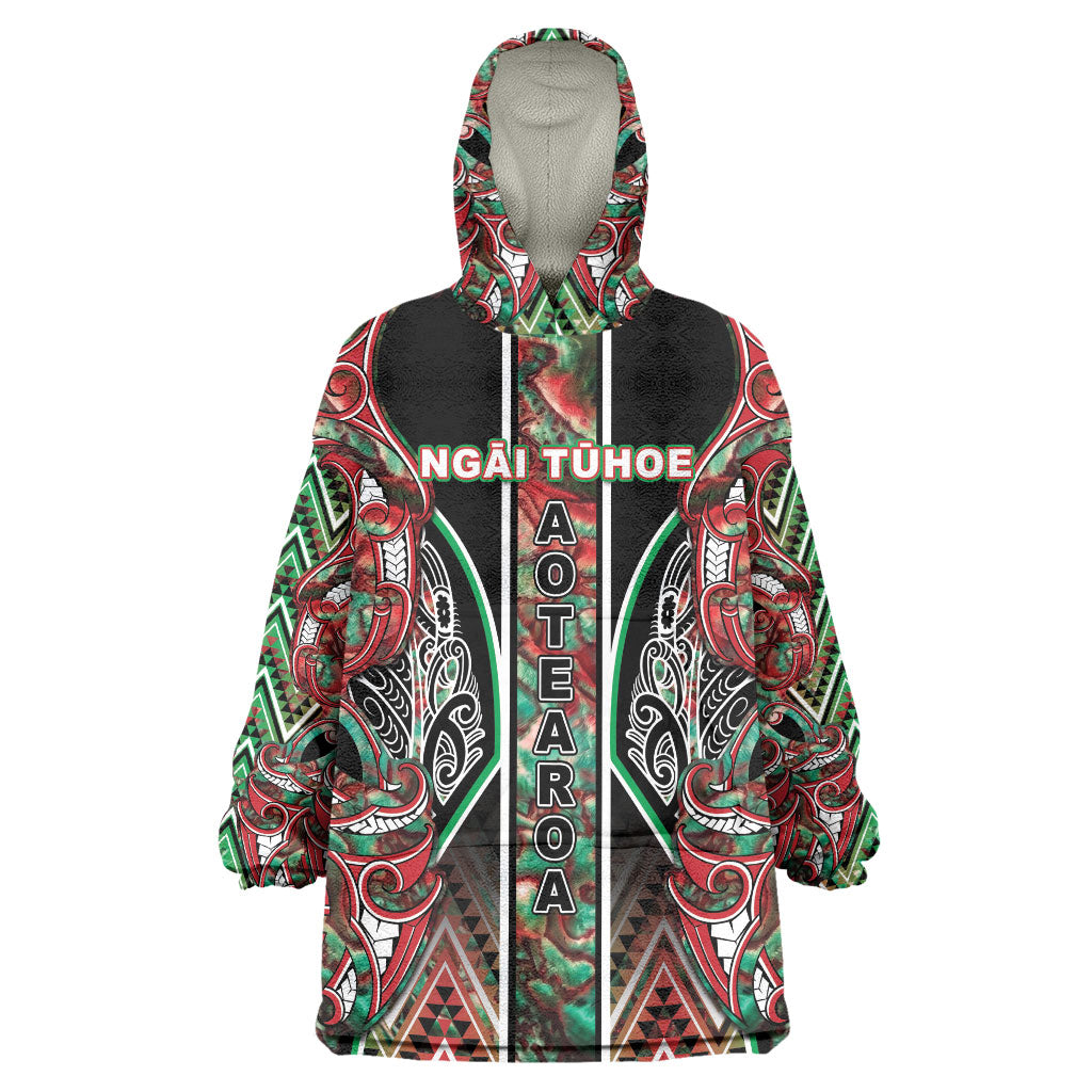 Aotearoa Ngai Tuhoe Wearable Blanket Hoodie Maori Tribal Red And Green Paua Shell Pattern