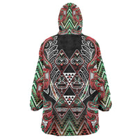Aotearoa Ngai Tuhoe Wearable Blanket Hoodie Maori Tribal Red And Green Paua Shell Pattern