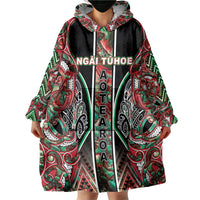 Aotearoa Ngai Tuhoe Wearable Blanket Hoodie Maori Tribal Red And Green Paua Shell Pattern