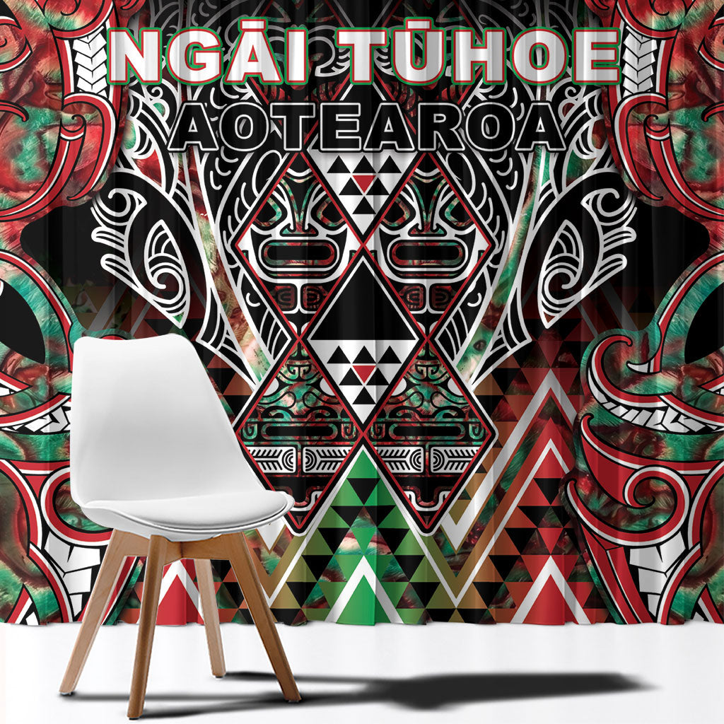 Aotearoa Ngai Tuhoe Window Curtain Maori Tribal Red And Green Paua Shell Pattern