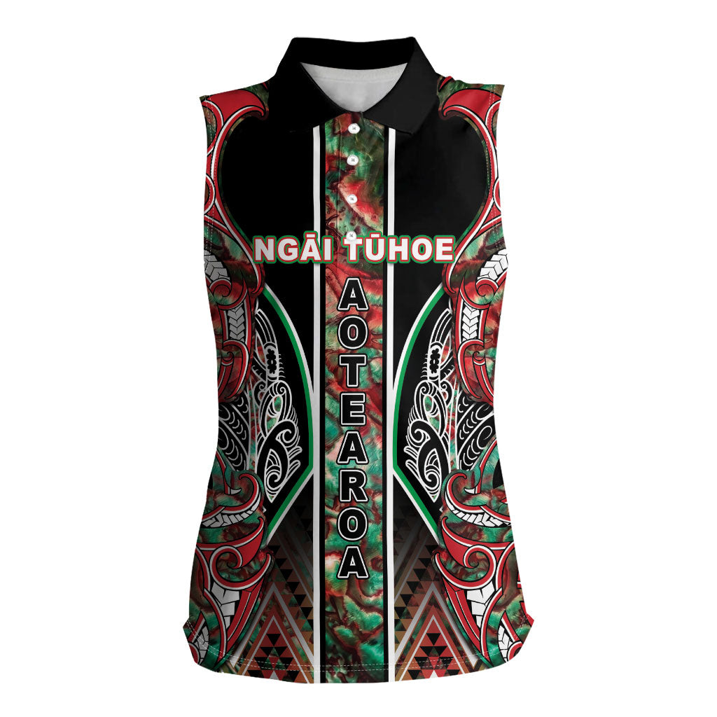 Aotearoa Ngai Tuhoe Women Sleeveless Polo Shirt Maori Tribal Red And Green Paua Shell Pattern DT05 Female Red - Polynesian Pride