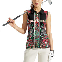 Aotearoa Ngai Tuhoe Women Sleeveless Polo Shirt Maori Tribal Red And Green Paua Shell Pattern