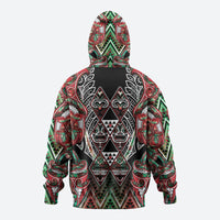 Aotearoa Ngai Tuhoe Zip Hoodie Maori Tribal Red And Green Paua Shell Pattern