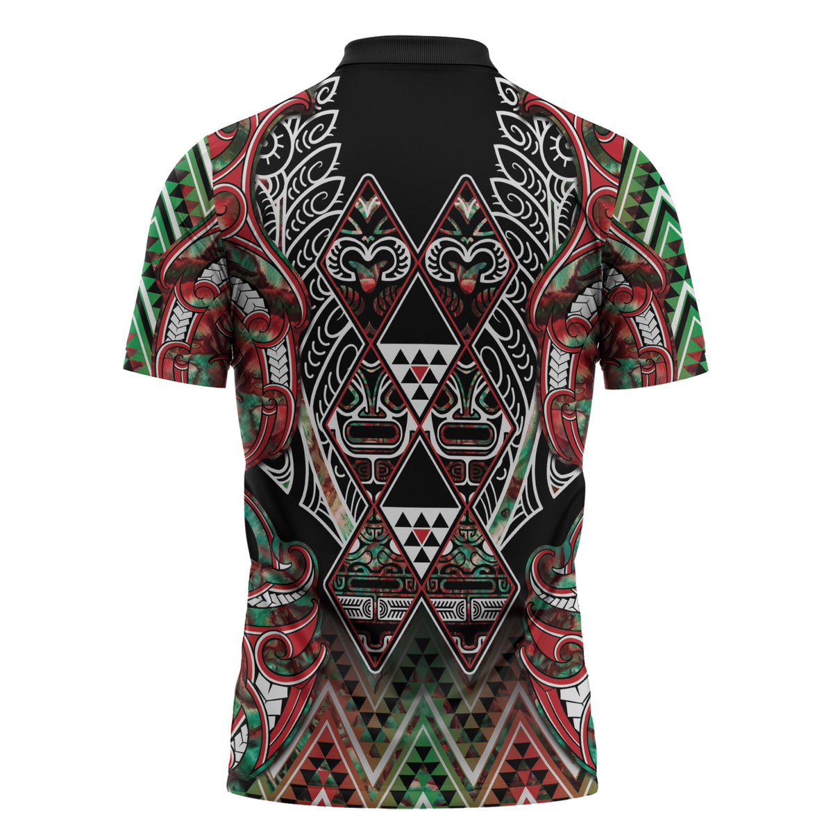Aotearoa Ngai Tuhoe Zipper Polo Shirt Maori Tribal Red And Green Paua Shell Pattern