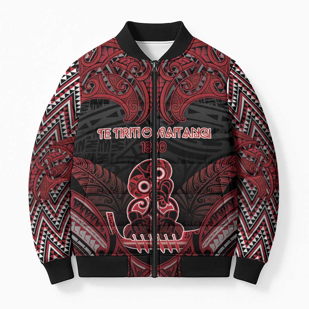 Personalised New Zealand Waitangi Day Bomber Puffer Jacket Te Tiriti O Waitangi 1840 - Polynesian Pride