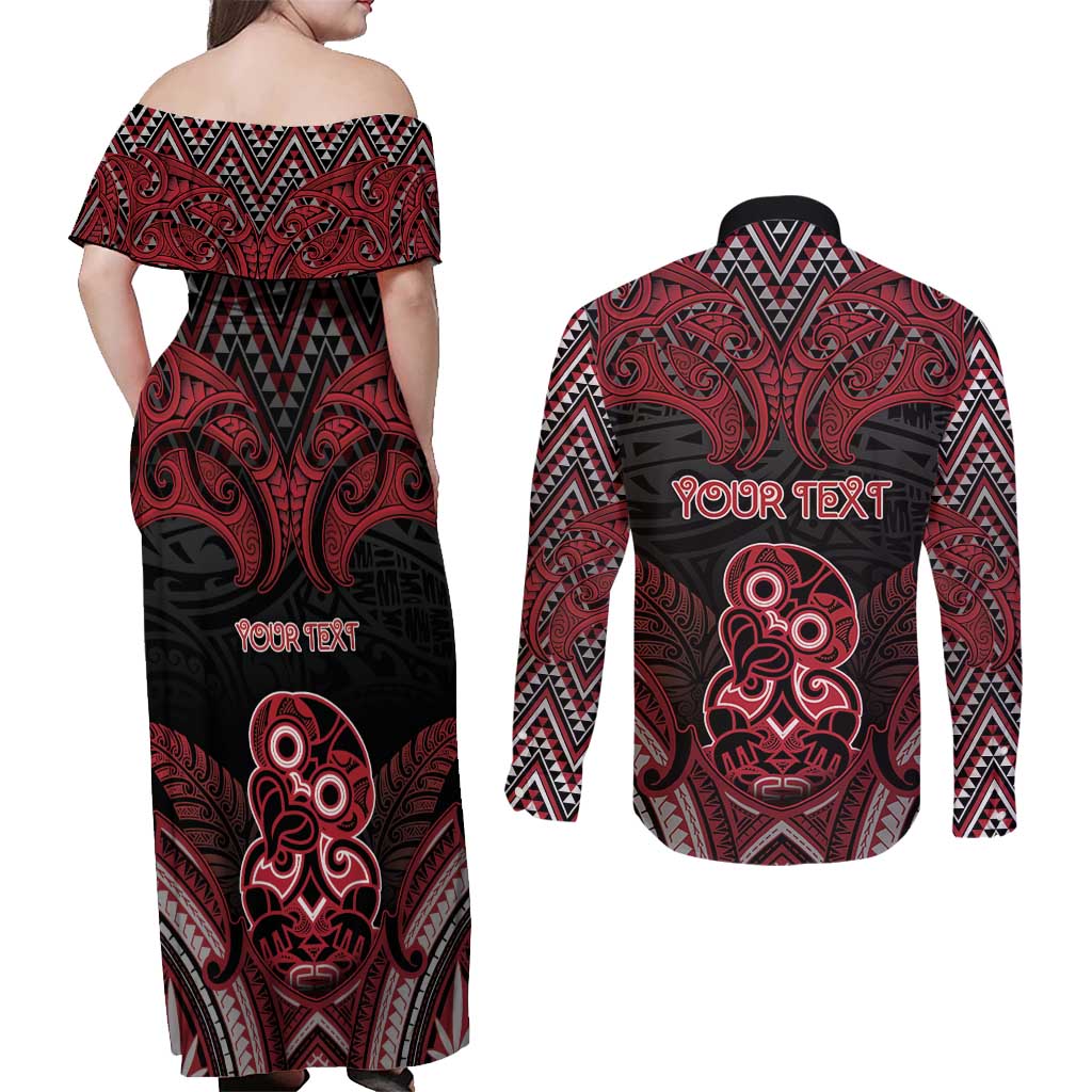 Personalised New Zealand Waitangi Day Couples Matching Off Shoulder Maxi Dress and Long Sleeve Button Shirt Te Tiriti O Waitangi 1840 - Polynesian Pride
