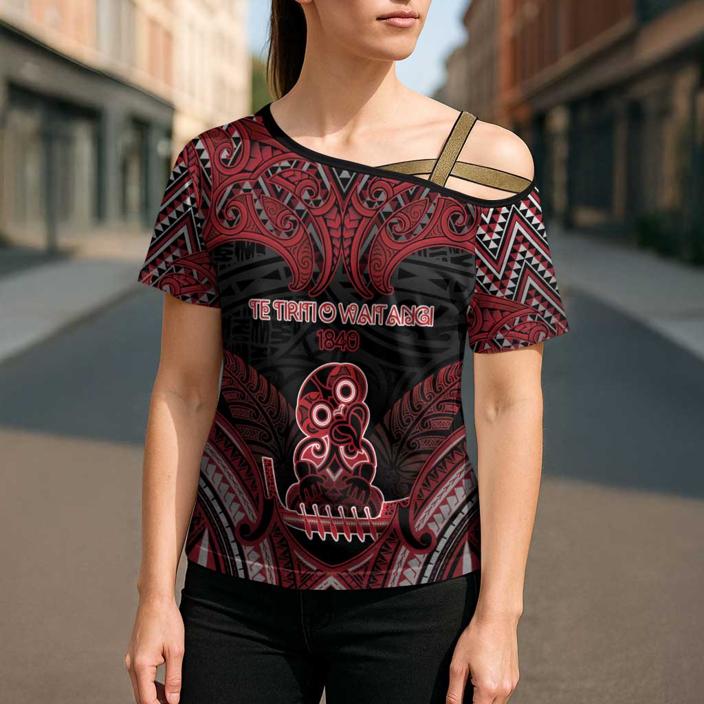 Personalised New Zealand Waitangi Day Cross Shoulder Shirt Te Tiriti O Waitangi 1840 DT05 - Polynesian Pride