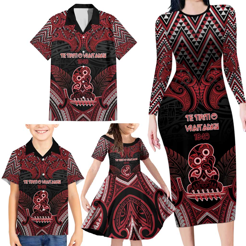 Personalised New Zealand Waitangi Day Family Matching Long Sleeve Bodycon Dress and Hawaiian Shirt Te Tiriti O Waitangi 1840 - Polynesian Pride