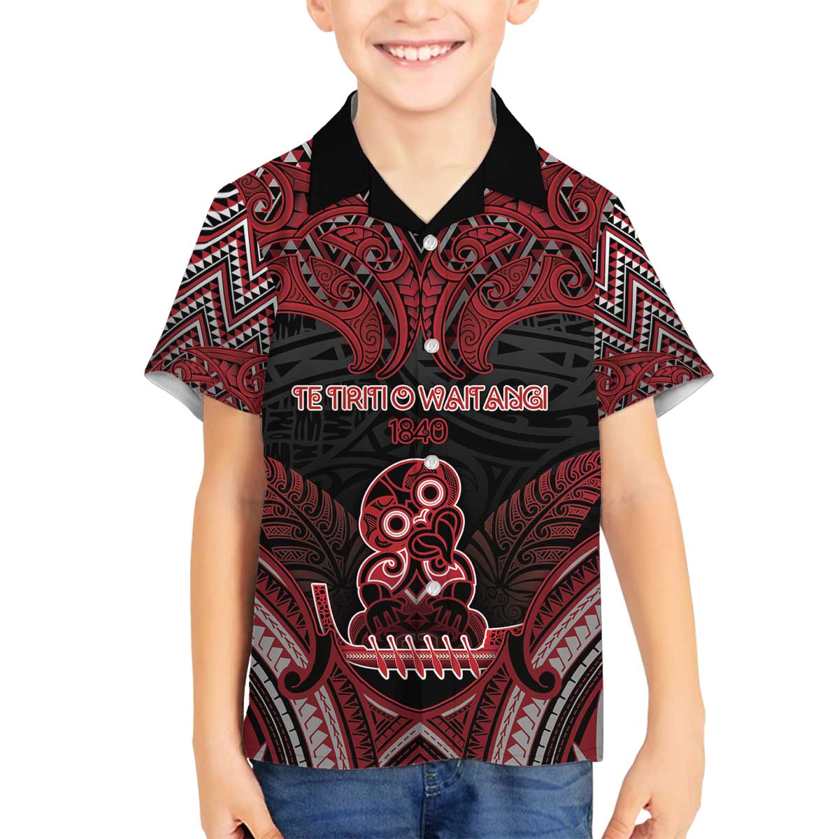 Personalised New Zealand Waitangi Day Family Matching Off The Shoulder Long Sleeve Dress and Hawaiian Shirt Te Tiriti O Waitangi 1840 - Polynesian Pride