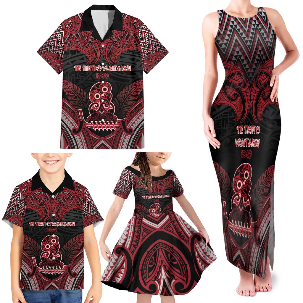 Personalised New Zealand Waitangi Day Family Matching Tank Maxi Dress and Hawaiian Shirt Te Tiriti O Waitangi 1840 - Polynesian Pride
