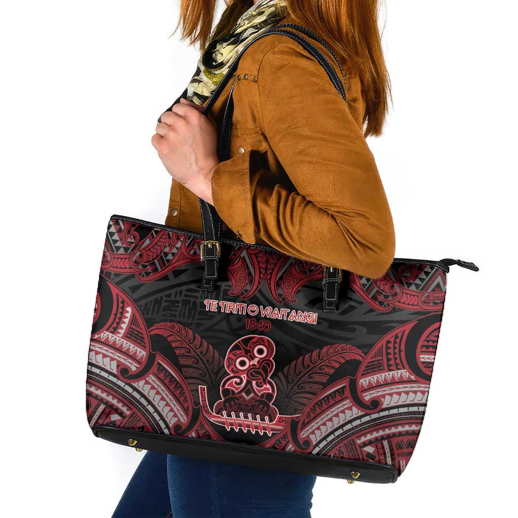 New Zealand Waitangi Day Leather Tote Bag Te Tiriti O Waitangi 1840 DT05 Black - Polynesian Pride