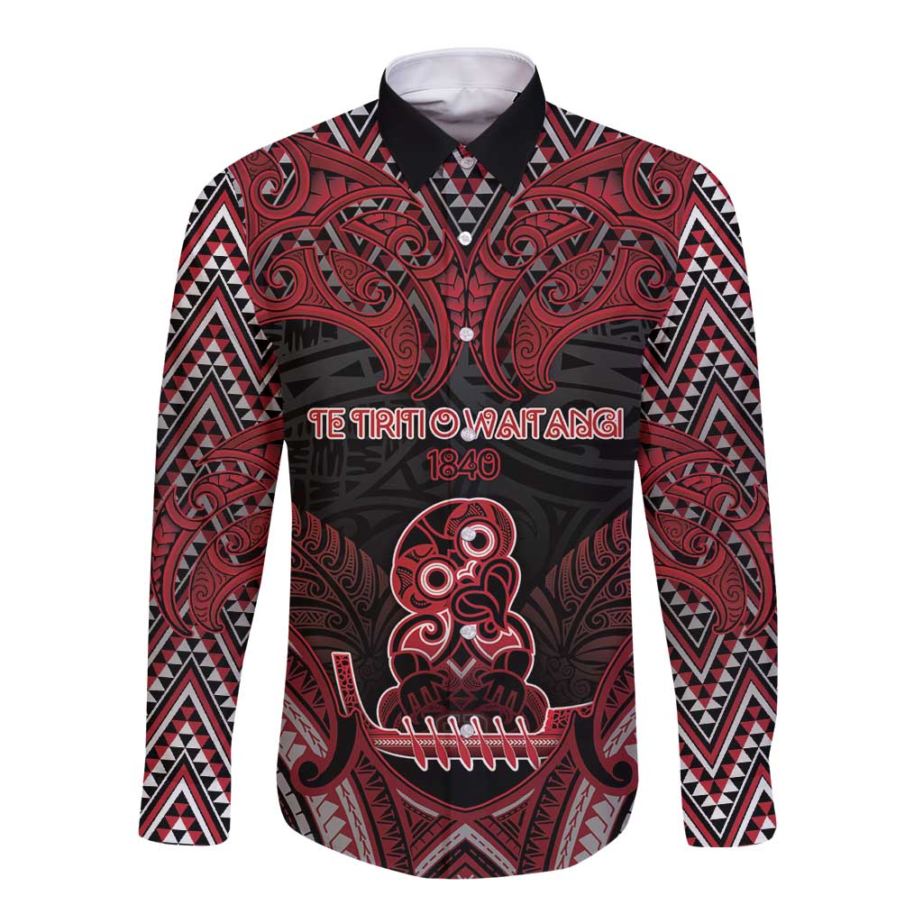 Personalised New Zealand Waitangi Day Long Sleeve Button Shirt Te Tiriti O Waitangi 1840 DT05 Unisex Black - Polynesian Pride