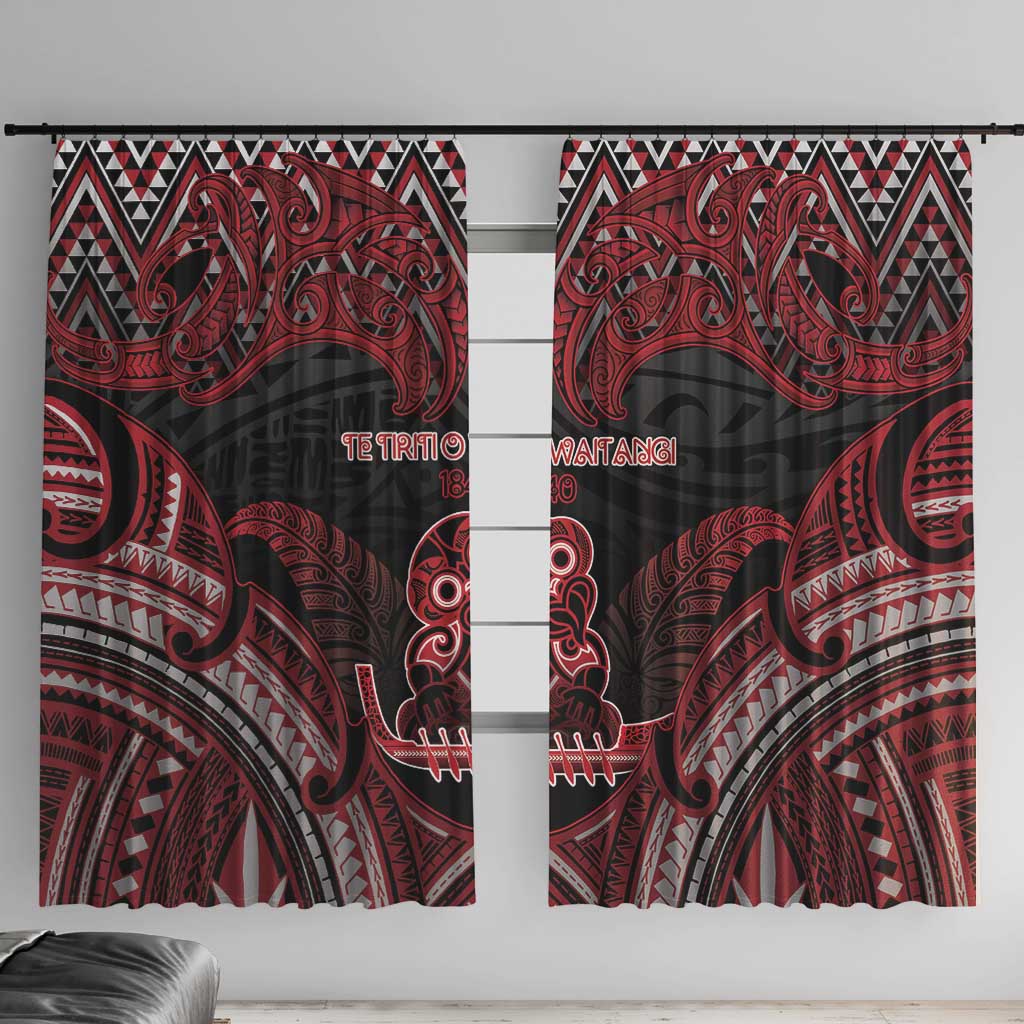 New Zealand Waitangi Day Window Curtain Te Tiriti O Waitangi 1840 DT05 With Hooks Black - Polynesian Pride