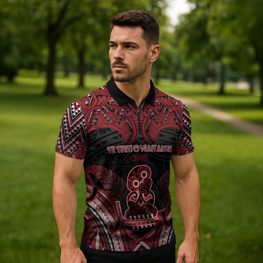 Personalised New Zealand Waitangi Day Zipper Polo Shirt Te Tiriti O Waitangi 1840 - Polynesian Pride