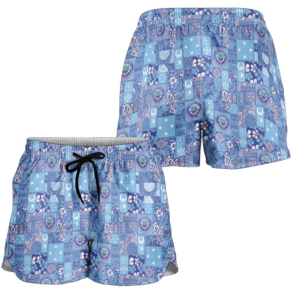 Federated States of Micronesia Merry Christmas Shorts for Women Pacific Patchwork Xmas Vibes - Polynesian Pride
