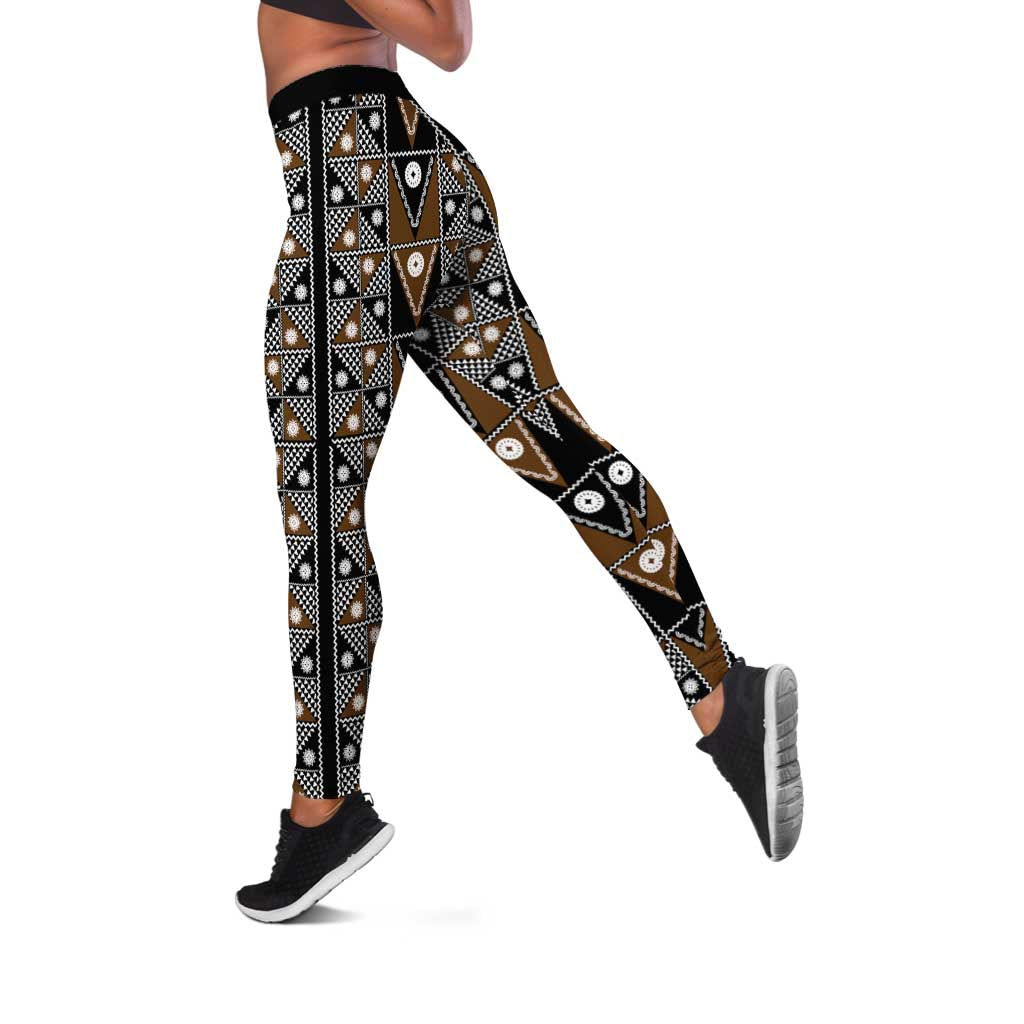 Fiji Brown Masi Pattern Leggings Fijian Tapa LT01 Brown - Polynesian Pride