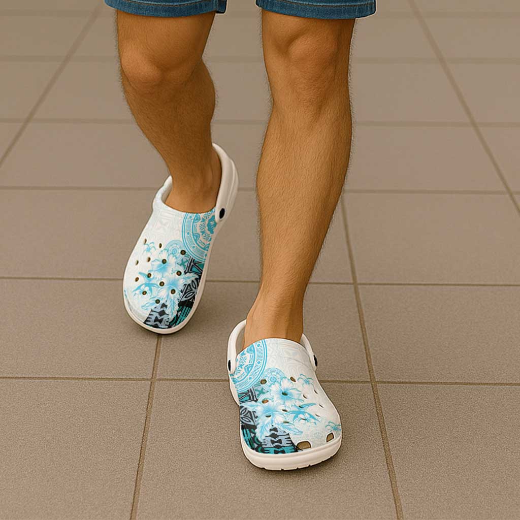 Fiji Clogs Shoes Masi Tapa Pattern Blue - Polynesian Pride
