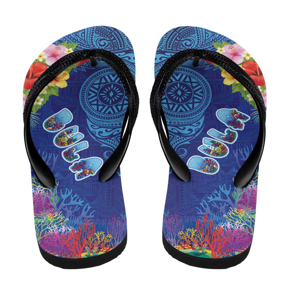 Fiji Day Flip Flops Coral Reef with Tapa Motifs and Hibiscus Ocean Vibe