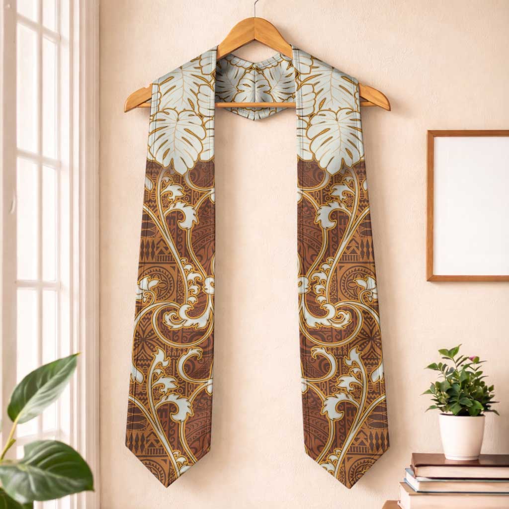 Fiji Graduation Stole Fijian Tapa Pattern Brown LT05 One Size Brown - Polynesian Pride