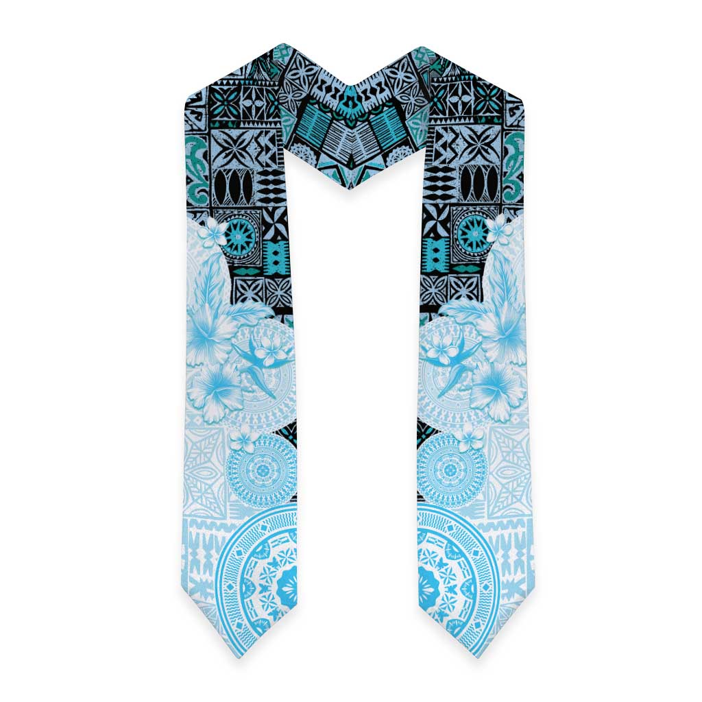 Fiji Graduation Stole Masi Tapa Pattern Blue