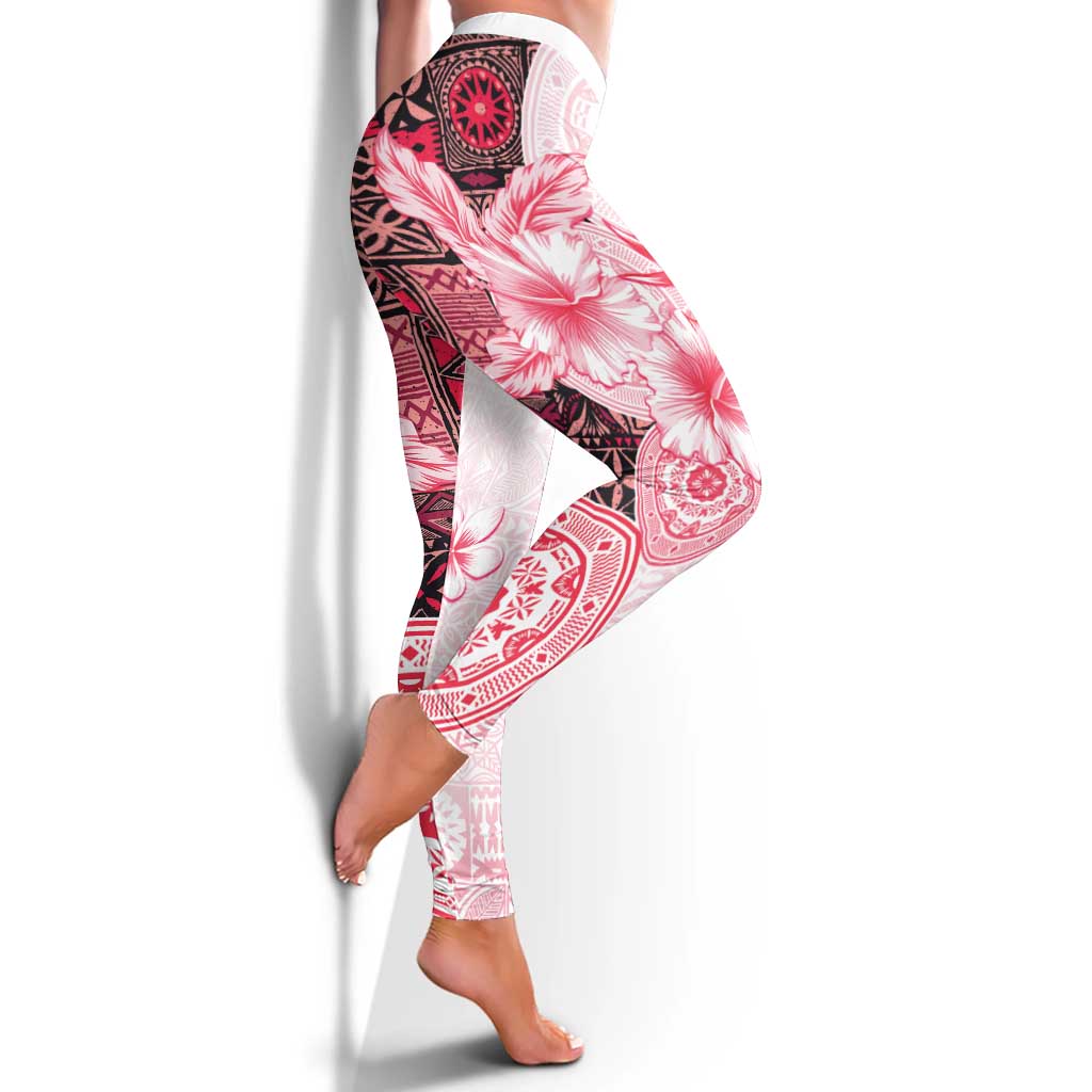 Fiji Leggings Masi Tapa Pattern Red - Polynesian Pride