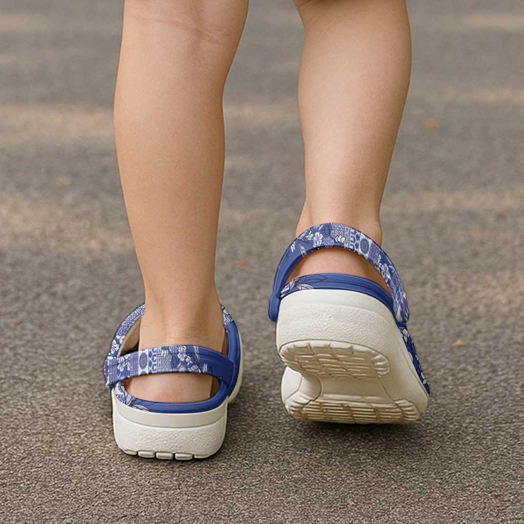 Fiji Marau na Kerisimasi Clogs Shoes Blue Tagimoucia Tapa Masi Tribal - Polynesian Pride