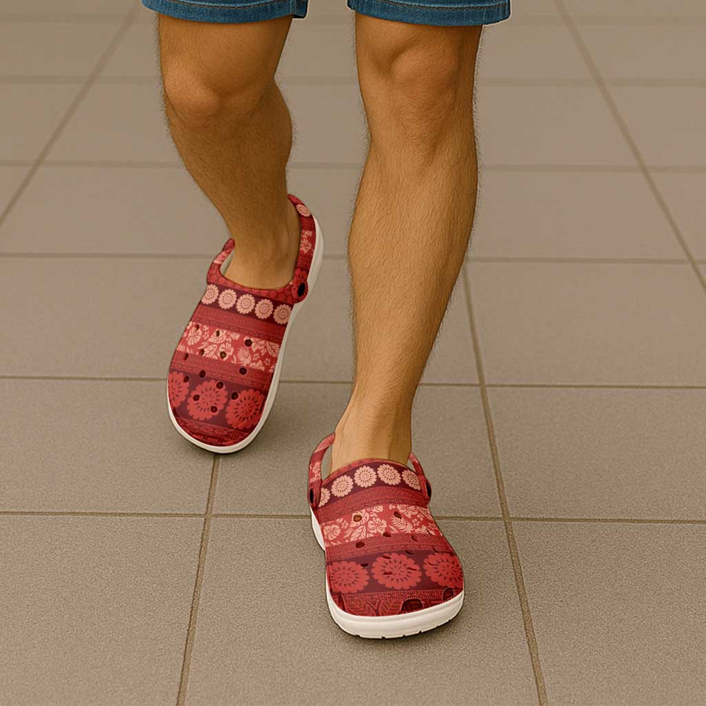 Fiji Marau na Kerisimasi Clogs Shoes Red Tapa Masi Inspired Christmas - Polynesian Pride