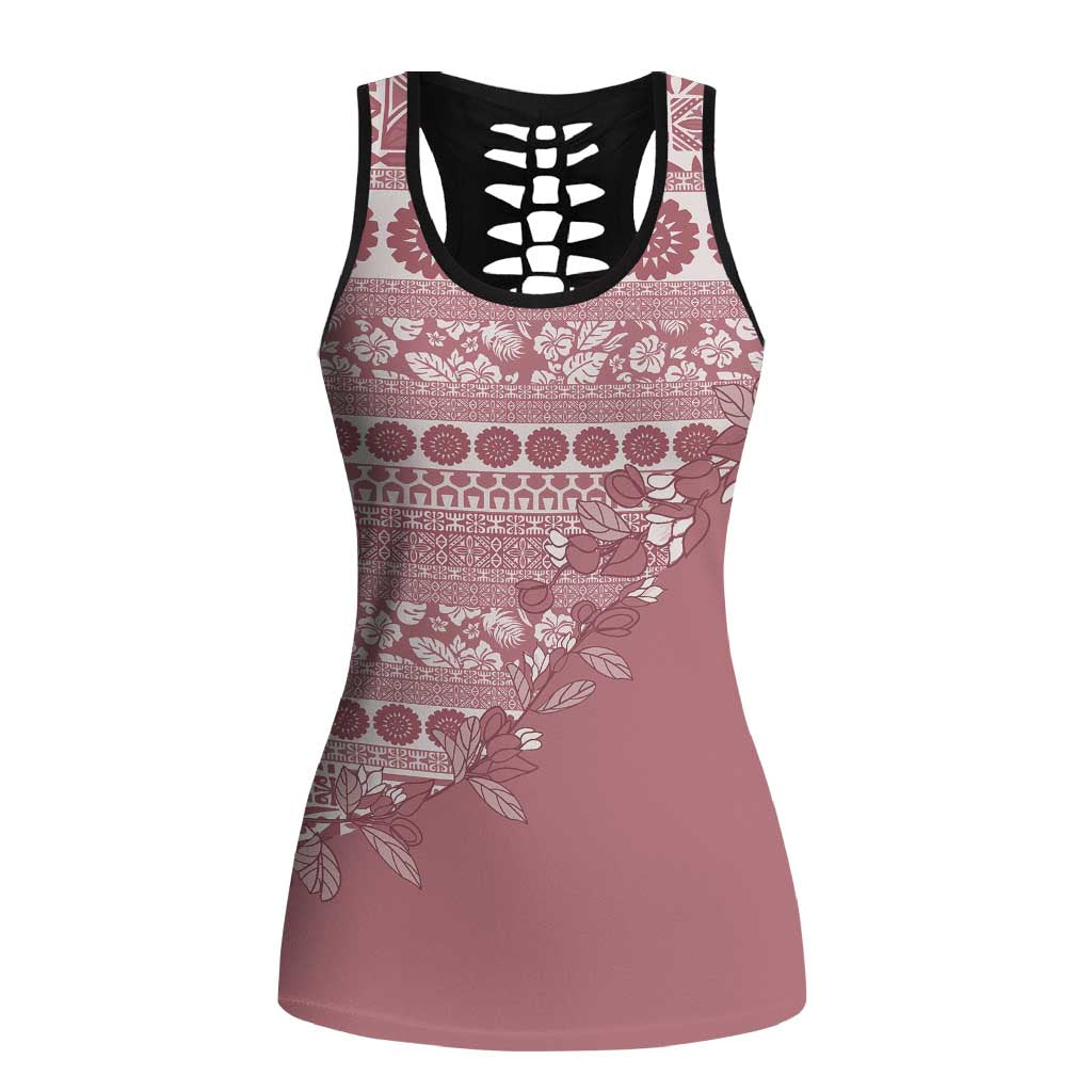 Fiji Marau na Kerisimasi Hollow Tank Top Dusty Rose Tagimoucia Tapa Masi Tribal - Polynesian Pride