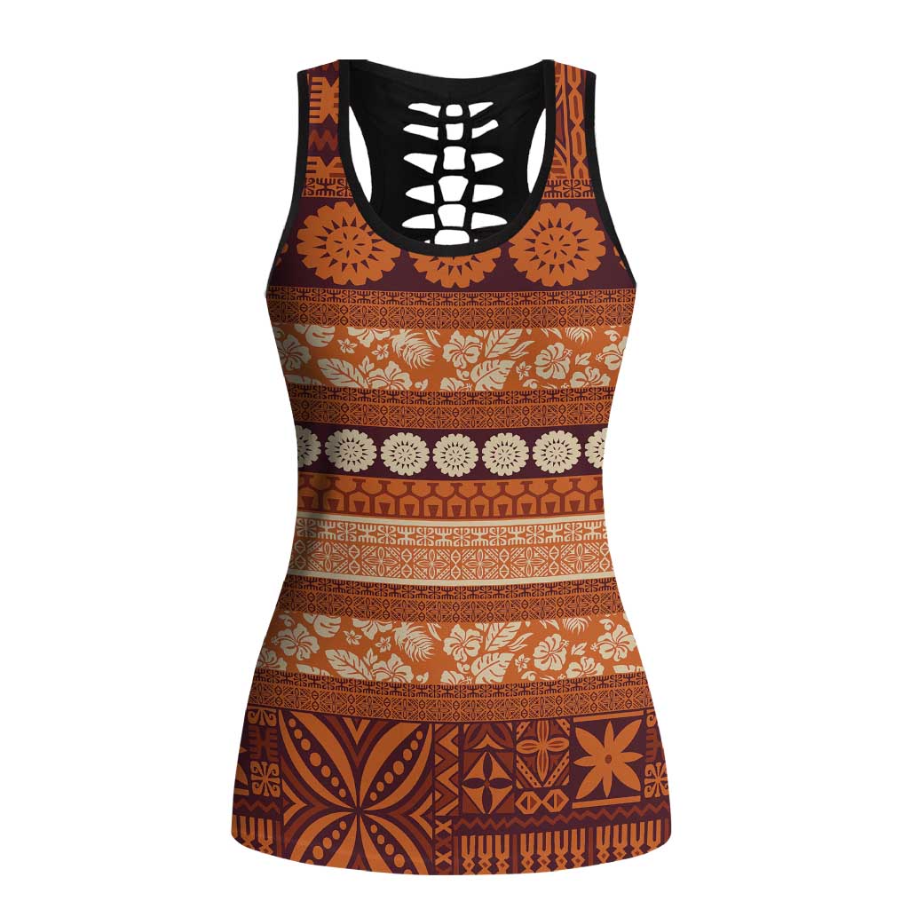 Fiji Marau na Kerisimasi Hollow Tank Top Gold Tapa Masi Inspired Christmas - Polynesian Pride