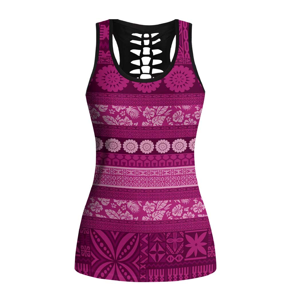 Fiji Marau na Kerisimasi Hollow Tank Top Pink Tapa Masi Inspired Christmas - Polynesian Pride