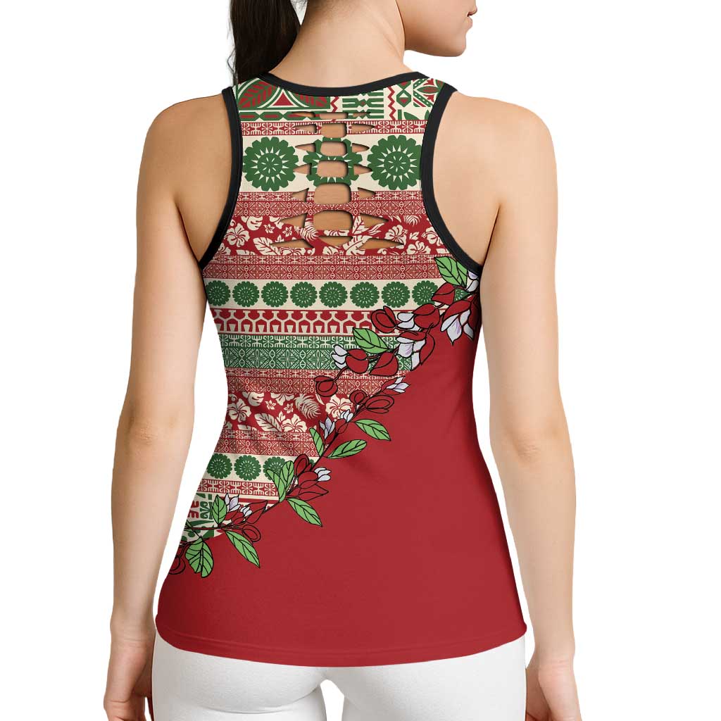Fiji Marau na Kerisimasi Hollow Tank Top Red Tagimoucia Tapa Masi Tribal - Polynesian Pride