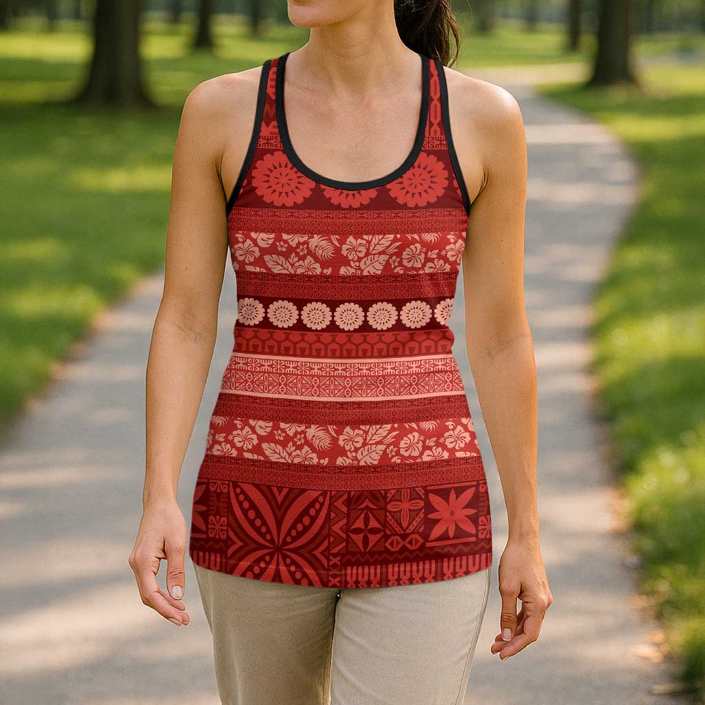 Fiji Marau na Kerisimasi Hollow Tank Top Red Tapa Masi Inspired Christmas - Polynesian Pride