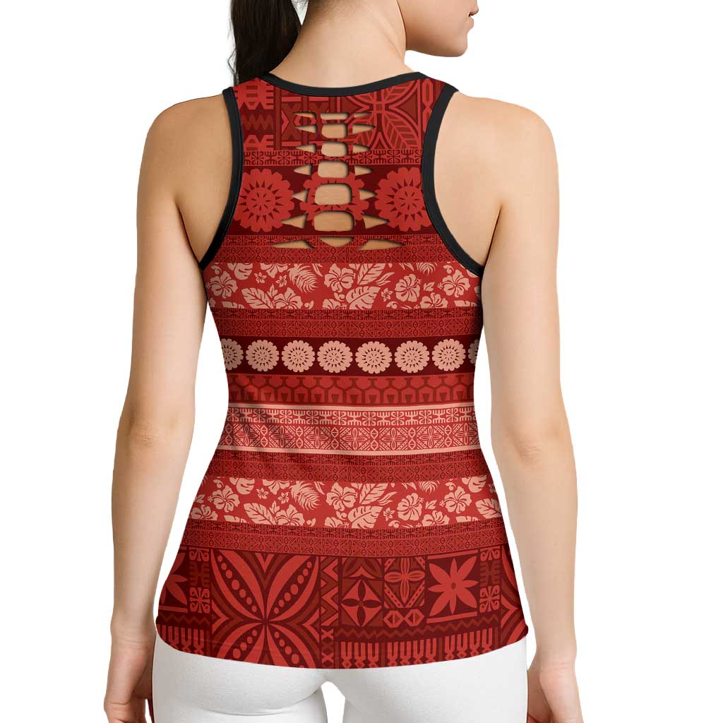 Fiji Marau na Kerisimasi Hollow Tank Top Red Tapa Masi Inspired Christmas - Polynesian Pride