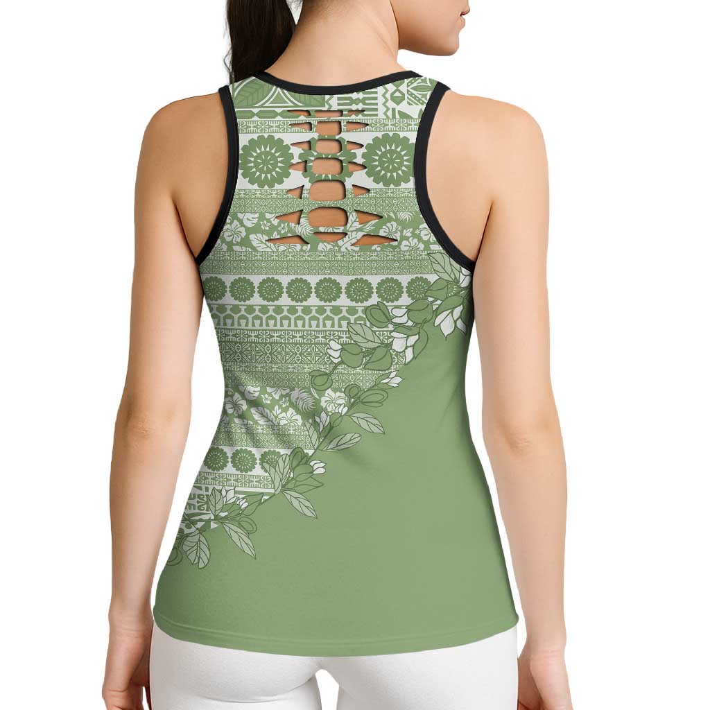 Fiji Marau na Kerisimasi Hollow Tank Top Sage Green Tagimoucia Tapa Masi Tribal - Polynesian Pride