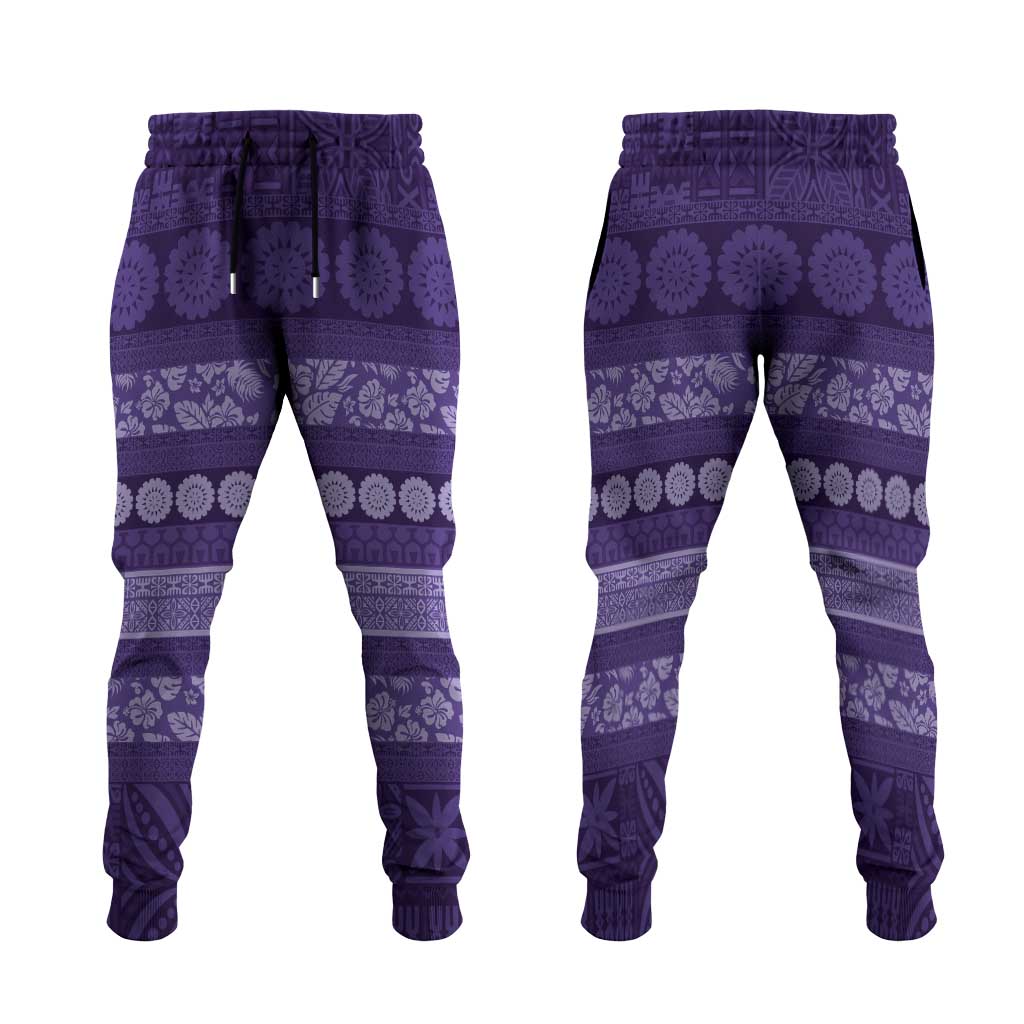 Fiji Marau na Kerisimasi Jogger Pants Purple Tapa Masi Inspired Christmas - Polynesian Pride
