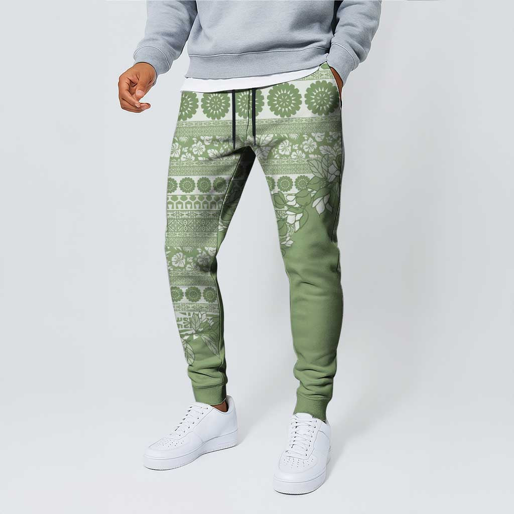 Fiji Marau na Kerisimasi Jogger Pants Sage Green Tagimoucia Tapa Masi Tribal - Polynesian Pride