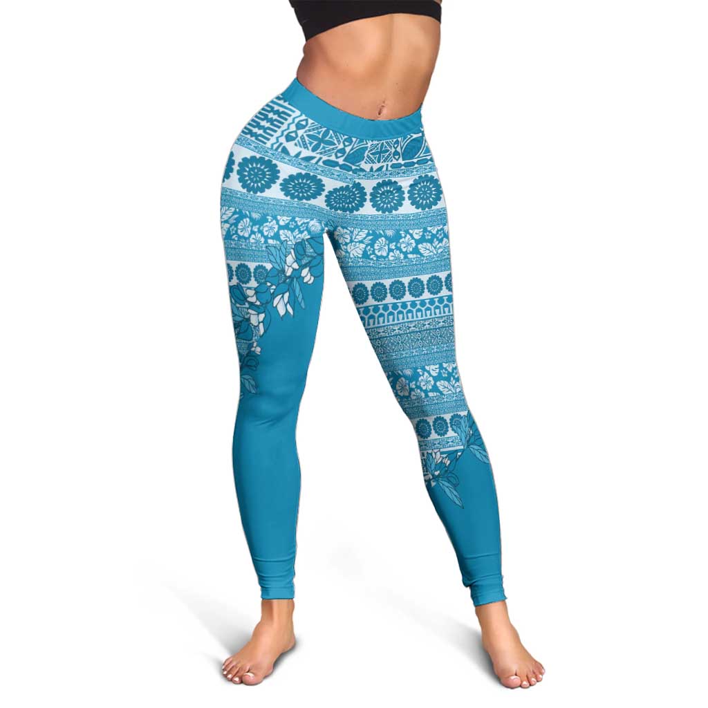 Fiji Marau na Kerisimasi Leggings Aqua Tagimoucia Tapa Masi Tribal - Polynesian Pride