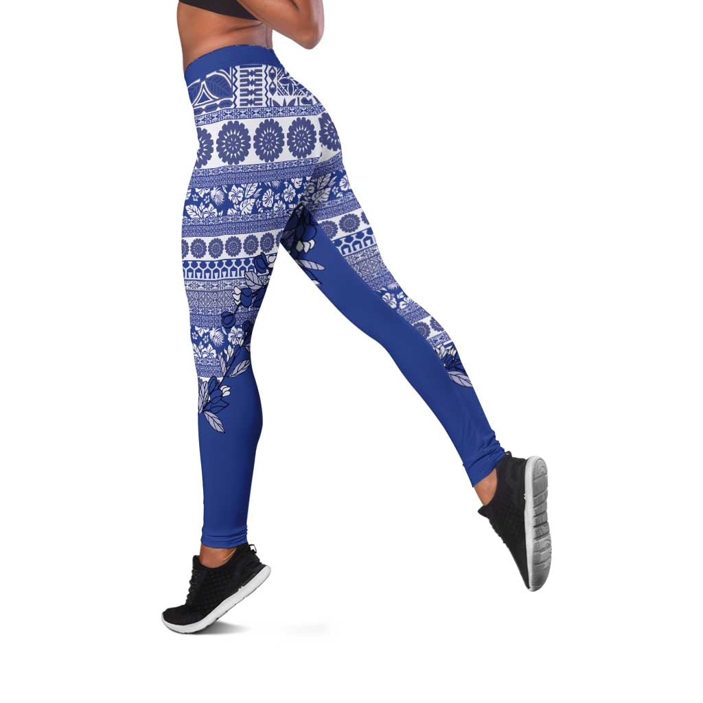 Fiji Marau na Kerisimasi Leggings Blue Tagimoucia Tapa Masi Tribal - Polynesian Pride